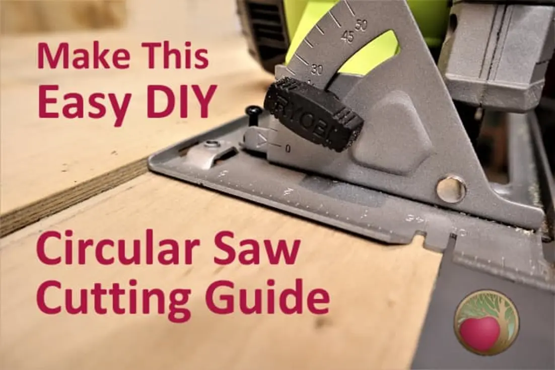 Circular saw set at an angle on a cutting guide for precise sheet material cuts.